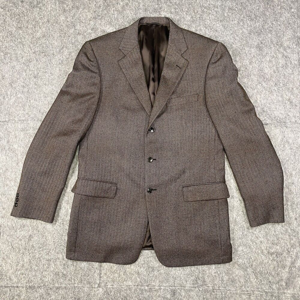Mark Shale Mens 42L Ing Loro Piana Super 120 100% Wool Herringbone Blazer *Flaw*